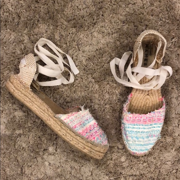 Manebi Pastel Tweed Ankle Tie Flatform Espadrilles - Picture 1 of 8